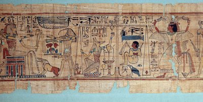 Antigüedad egipcia: (detalle) del papiro mitológico de Neskapashouty, escriba contable de los granos del ático de Amón. Anubis pesa el corazón (alma) del difunto. 21ª dinastía de School Egyptian