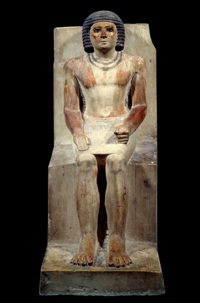 Antigüedad egipcia: estatuilla de piedra caliza de Kai, administrador del chacal. De Saqqara. Imperio Antiguo, 5ª dinastía. París, Museo del Louvre de School Egyptian