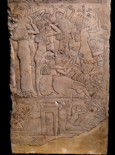Antigüedad egipcia: tumba memphita de Horemheb en Saqqarah (Sakkarah o Saqqara), relieve: llanto en el funeral de Horemheb. XVIII dinastía (circa 1550-1295 a.C.) de School Egyptian