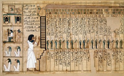 Antigüedades egipcias: fragmento del Libro de los Muertos, papiro de Nebqed. (detalle) 18ª dinastía. 1400-1350 a.C. París, Museo del Louvre de School Egyptian