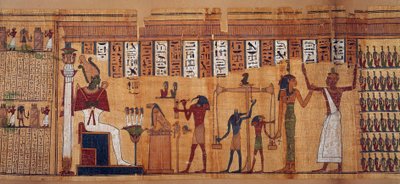 Antigüedad egipcia: el pesaje de las almas, papiro del Libro de los Muertos de Chahapiimou, Superior de los astrónomos de Amón. Período ptolemaico (332-30 a.C.) Alrededor de 500-100 a.C. París, Museo del Louvre de School Egyptian