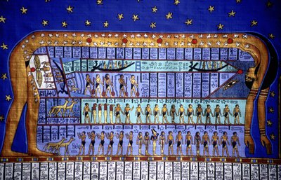 Cosmos egipcio, la diosa Nut se dobla para formar el cielo (papiro) de School Egyptian