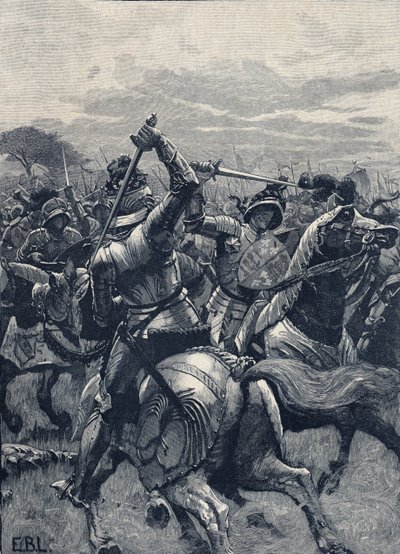Batalla de Bosworth Field, 22 de agosto de 1485, Guerras de las Rosas (litografía) de School English