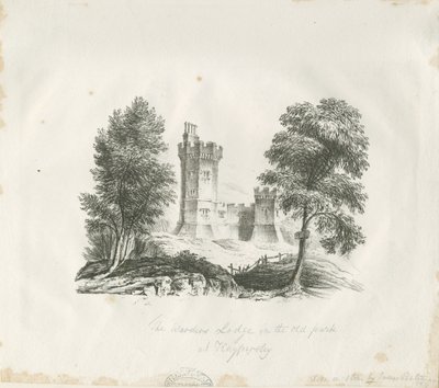 Biddulph - Casa de los guardianes en Knypersley Park: grabado de School English