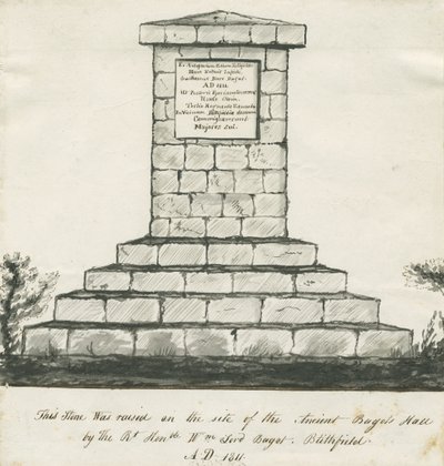 Blithfield - Memorial en el sitio del Antiguo Bagots Hall de School English
