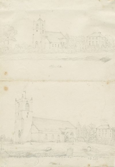 Iglesia de Blymhill: dibujos a lápiz, nd [1797] de School English