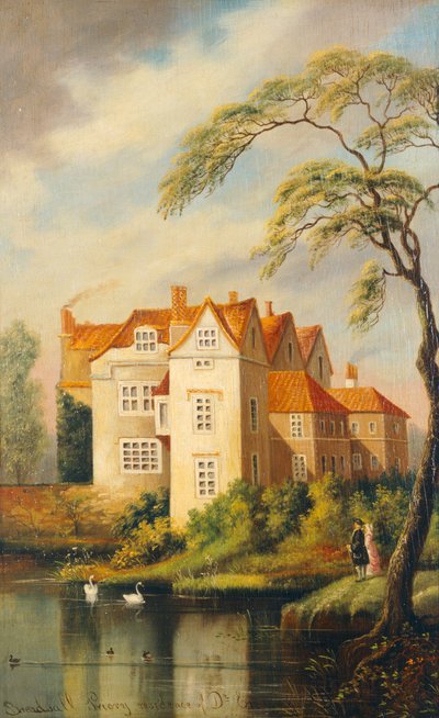Priorato de Breadsall, residencia del Dr. Erasmus Darwin (óleo sobre tabla) de School English