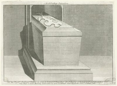 Catedral de Canterbury - Tumba del Arzobispo Langton: grabado en placa de cobre, nd [?siglo XVIII] de School English