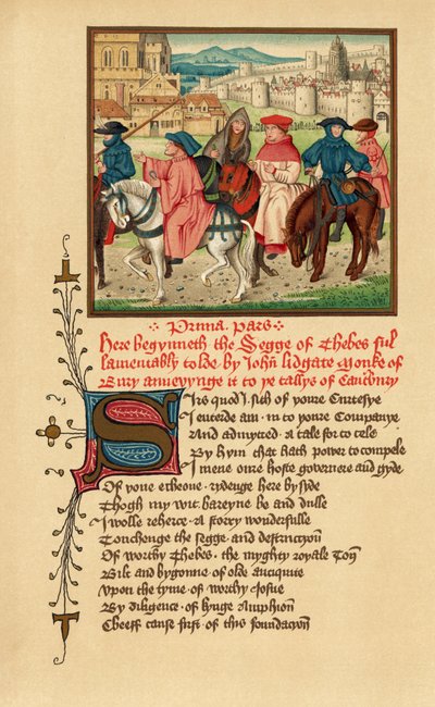 Peregrinos de Canterbury, ilustración de los Cuentos de Canterbury de Geoffrey Chaucer, de "Literatura inglesa" (impresión) de School English