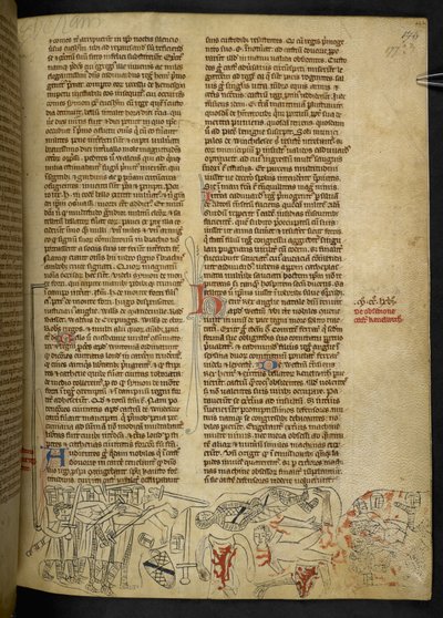 Cott Nero D II f.177 Batalla de Evesham y muerte de Simon de Montfort (1208-65) 4 de agosto de 1265, de la 
