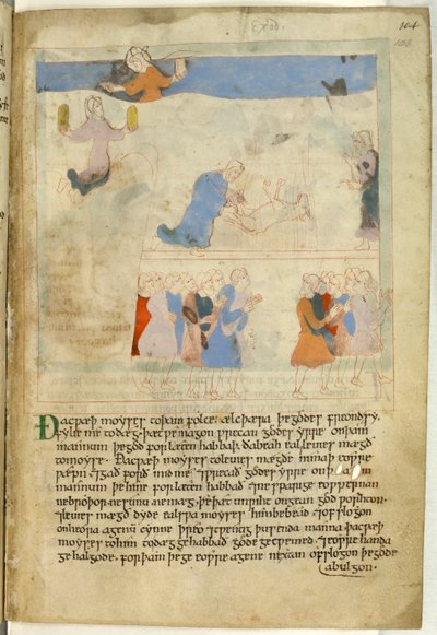 Cotton Claudius B. IV, f.103 Moisés con los Diez Mandamientos, ilustración de un 