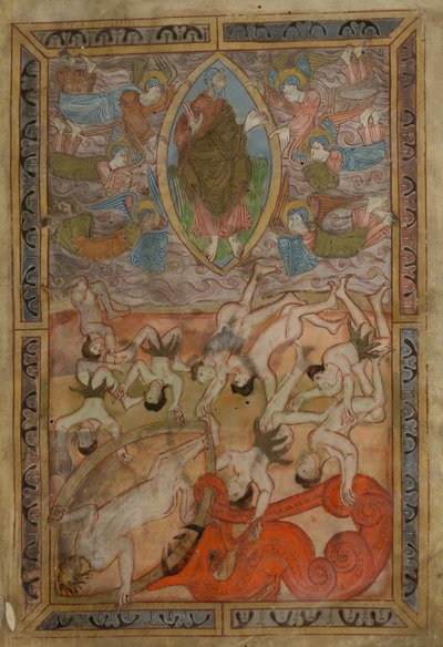 Génesis, Hexateuco inglés antiguo, Cotton MS Claudius B IV f.2r, c.1025-1200 (tinta sobre pergamino) de School English