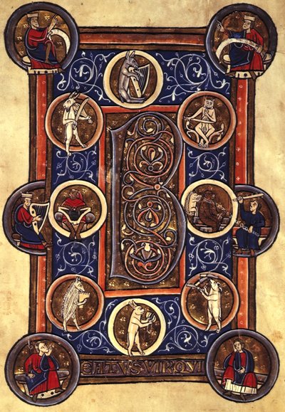 Lansdowne 420 fol.12v Salmo I con inicial habitada 