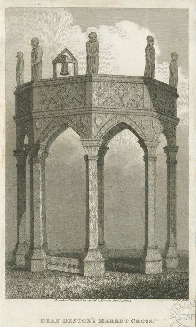 Lichfield - Plaza del Mercado: grabado, nd [c 1805] de School English