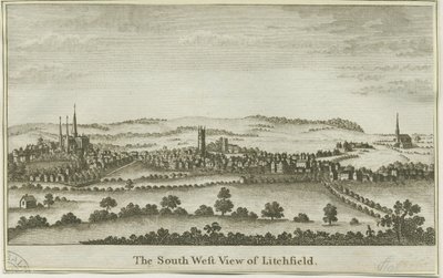 Lichfield - Vista suroeste: grabado en placa de cobre, nd [finales del siglo XVIII] de School English