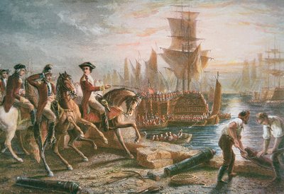 Lord Howe organiza la evacuación británica de Boston en marzo de 1776 de School English