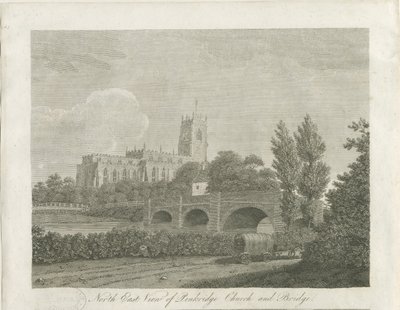 Ciudad de Penkridge - Iglesia y Puente (grabado) de School English