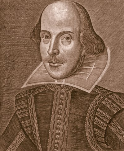Retrato de William Shakespeare, grabado por Martin Droeshout de School English