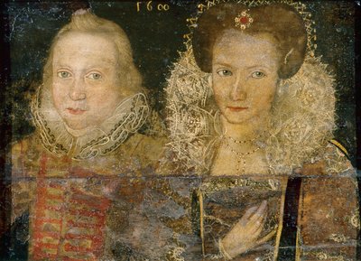 Retrato de joven y mujer, c.1600 (óleo sobre madera) de School English