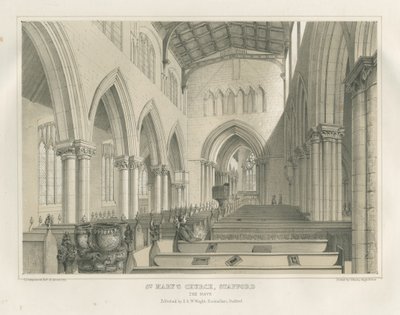 Stafford - Interior de la Iglesia de Santa María: litografía tintada de School English