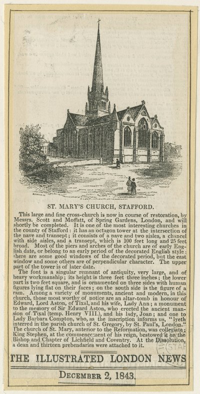 Stafford - Iglesia de Santa María: grabado en madera, nd [c 1843] de School English