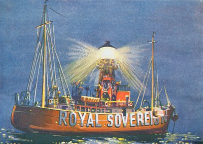 El Barco Faro Royal Sovereign, estacionado frente a Beachy Head, Reino Unido de School English