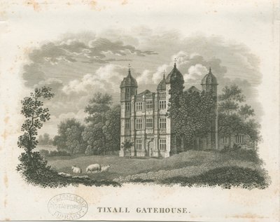 Tixall Hall - Casa de la Puerta (grabado) de School English