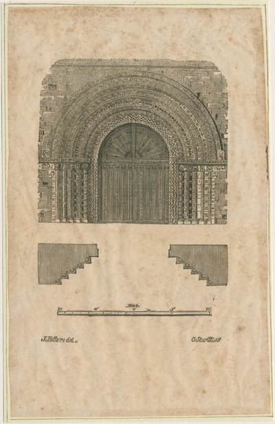 Tutbury Priory Church - Puerta Oeste: grabado en madera, nd [?principios del siglo XIX] de School English