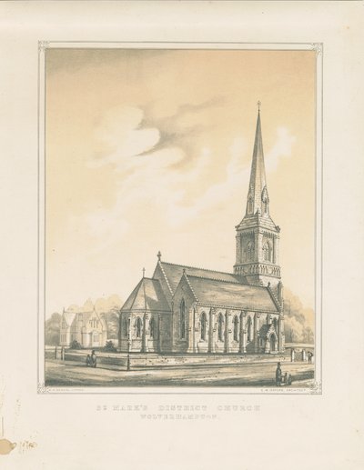 Wolverhampton - Iglesia del Distrito de San Marcos: litografía tintada, nd [?mediados del siglo XIX] de School English