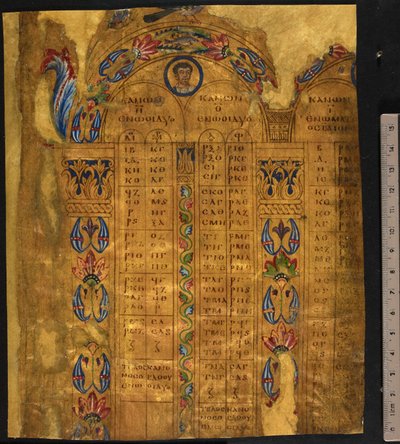 Tablas canónicas, siglos VI-VII, Add MS 5111, f.11r (pluma y tinta con pan de oro sobre pergamino) de School European