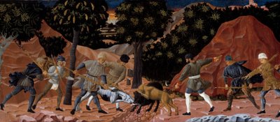 Escena de caza de jabalí. (detalle) de School Florentine