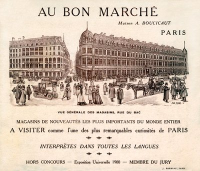 Anuncio de "Au Bon Marche" en Rue du Bad, París (impresión) de School French