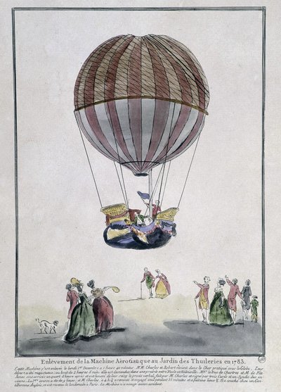Máquina aerostática en el Jardín de las Tullerías en 1783 de School French