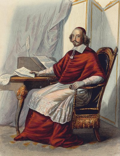 Cardenal Jules Mazarin (Giulio Mazzarini) (grabado en color) de School French