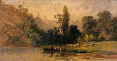 Dinan desde el río, c.1800 (óleo sobre tabla) de School French