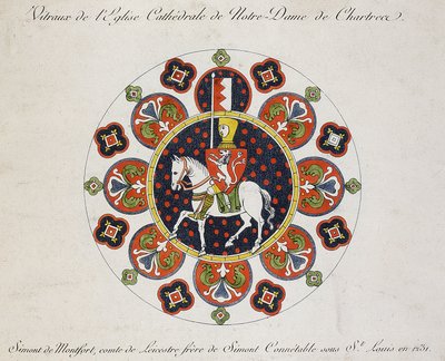 Dibujo del rosetón en Chartres: Simón de Montfort (litografía en color) de School French