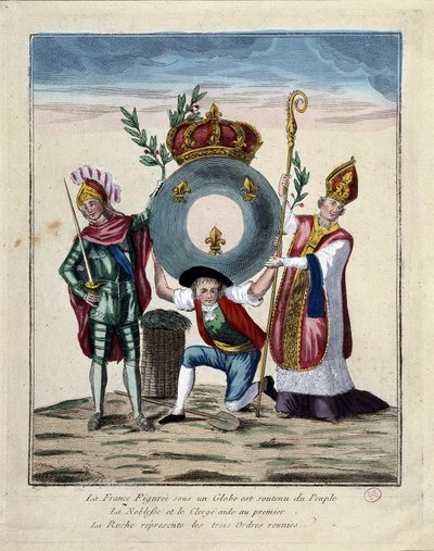 Francia, figurada como un globo, es sostenida por el pueblo, la nobleza y el clero de School French
