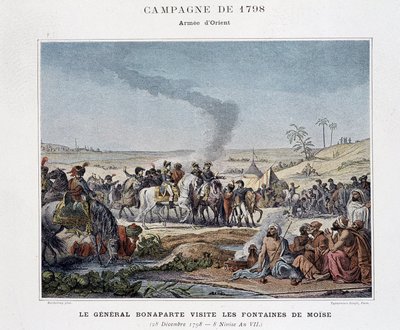 El General Bonaparte visita las fuentes de Moisés - en “Victoires et Conquêtes des Armées Françaises”, París, s.f (grabado) de School French