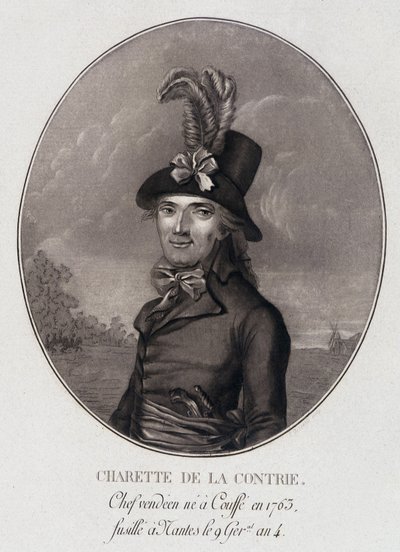 Retrato en medallón de François Athanase (François-Athanase) Charette de la Contrie, jefe de Vendée de School French