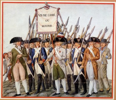 Guardias Nacionales con la bandera “Vivir libre o morir” de School French