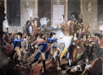 En la noche del 9 al 10 de termidor año II: en el Ayuntamiento, el oficial de policía Merda disparó a Maximilien por Robespierre de School French