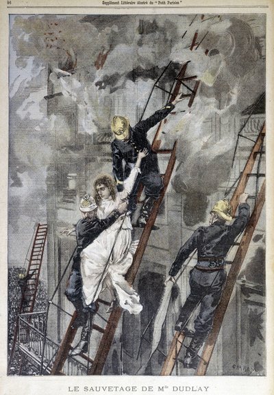 Rescate de la Sra. Duplay por los Bomberos - en "Le Petit Parisien", s.f. de School French