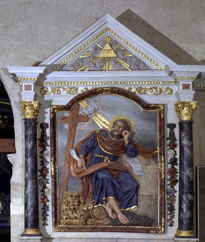 San Marcos el Evangelista y su símbolo: el león. Retablo de la Iglesia de Pear on Life, Vendee de School French