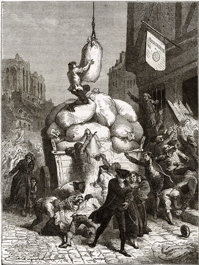 La Guerra de las Harinas: Saqueo de panaderías en París, alrededor de 1775 (primeros frutos de la Revolución Francesa) de School French