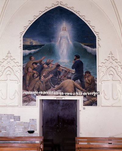 La tripulación en riesgo hace un voto a N.D. du Orchard - exvoto de Notre Dame de Orger, Cancale de School French