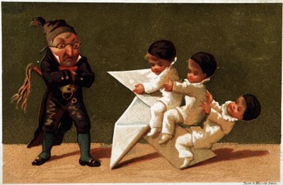 El maestro y las prendas (el cocinero de papel) - etiqueta cromada de Bon Marché de School French
