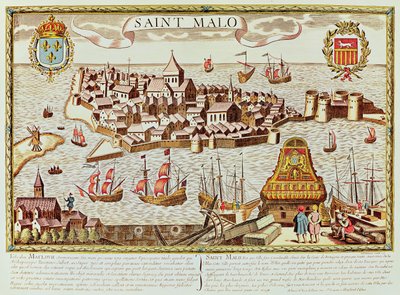 Vista del puerto y la ciudad fortificada de Saint Malo, situada en la costa de Bretaña de School French