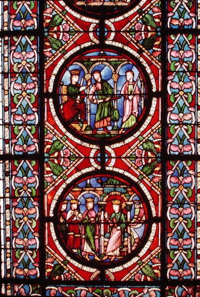Ventana que representa escenas de la vida de San Mauricio de School French