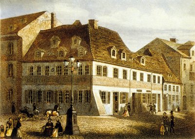 Lugar de nacimiento del compositor Robert Schumann en Zwikau, Sajonia (grabado en color) de School German