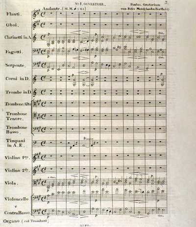 Primera página de la partitura de "Paulus", op. 36 de Felix Mendelssohn de School German